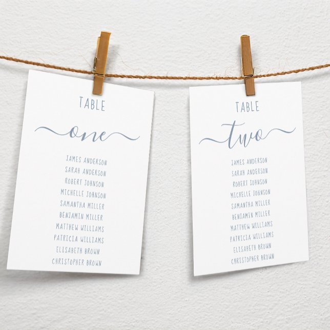Modern Dusty Blue Script White Seating Chart Card (Von Creator hochgeladen)