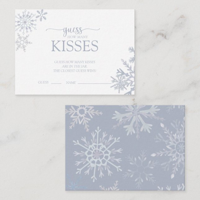 Modern Dusty Blue Snowflake Dusche Wie viele Küsse Begleitkarte (Vorne/Hinten)