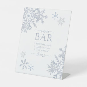 Modern Dusty Blue Snowflake Winter Mimosa Bar Sockelschild