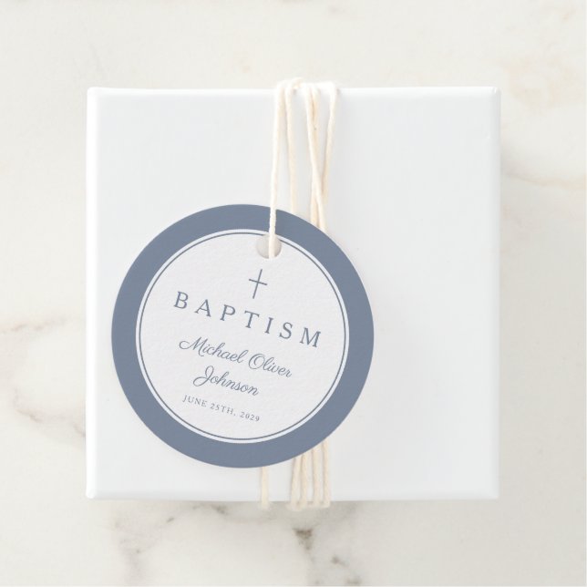 Modern Dusty Blue Thank You Baptism Geschenkanhänger (Beispiel)