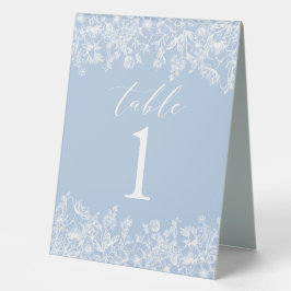 Modern Dusty Blue White Blume Tischnummer Card Tischaufsteller