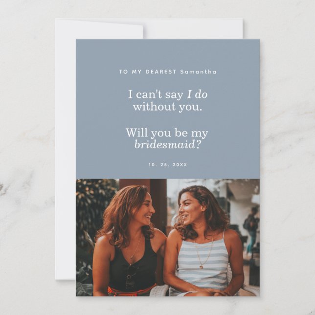 Modern Dusty Blue Will You Be My Bridesmaid (Vorderseite)