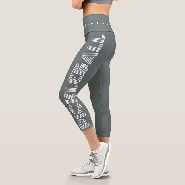 Modern Dusty Gray Pickleball Capri Leggings (Links)
