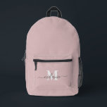 Modern Dusty Pink Custom Monogram Name Bedruckter Rucksack<br><div class="desc">Bleibe stilvoll und organisiert mit diesem modernen, rosafarbenen, benutzerdefinierten Monogram Name Printed Backpack. Dieser Rucksack mit einem sanften, gedämpften rosafarbenen Schatten bietet einen schicken und raffinierten Look, der sich perfekt für den Alltag, die Schule, die Arbeit oder das Reisen eignet. Personalisieren Sie es mit Ihrem Monogramm oder Namen für eine...</div>