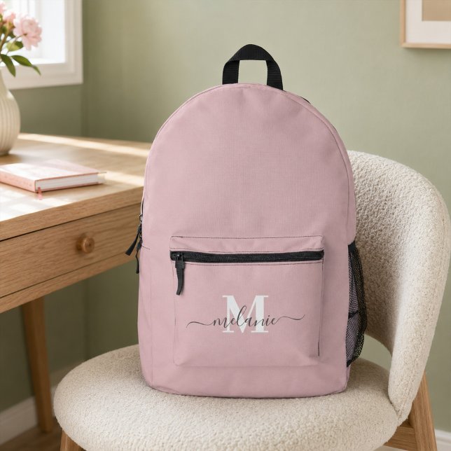 Modern Dusty Pink Custom Monogram Name Bedruckter Rucksack (Modern Dusty Pink Custom Monogram Name Printed Backpack)