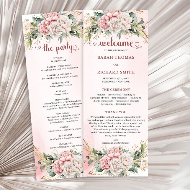 Modern Dusty Pink Flowers Greenery Wedding Program Programm (Modern Dusty Pink Flowers Greenery Wedding Program)