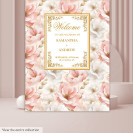 Modern Dusty Pink Ivory Gold Wedding Banner Wandteppich