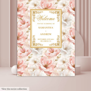 Modern Dusty Pink Ivory Gold Wedding Banner Wandteppich