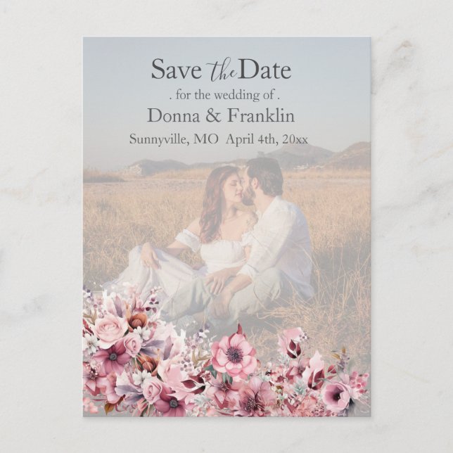 Modern Dusty Pink Rose Save the Date Foto Postkarte (Vorderseite)