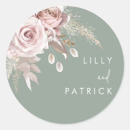 Modern Dusty Rose Blush & Sage Wedding Runder Aufkleber