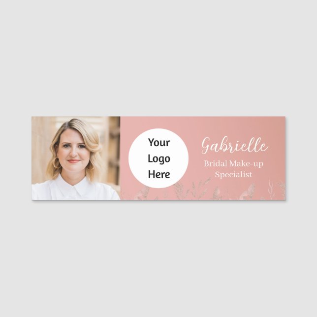 Modern Dusty Rose Botanical Photo Script   Namensschild (Vorderseite)