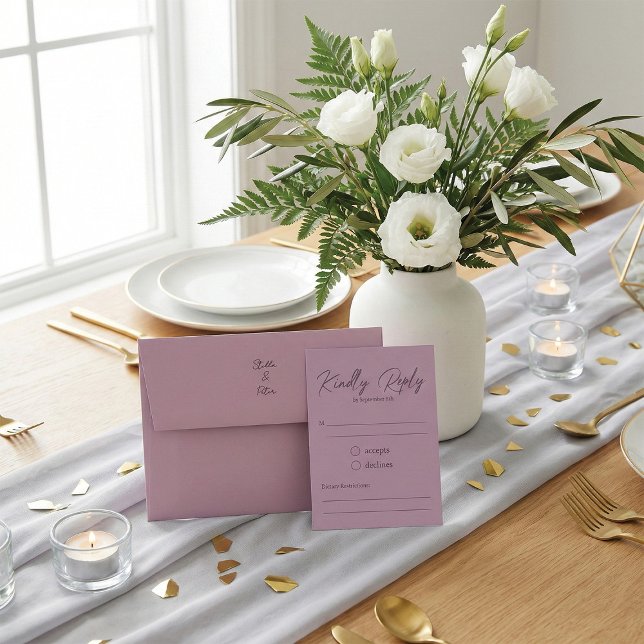 Modern Dusty Rose Script Kindly Reply Wedding RSVP Karte (Von Creator hochgeladen)