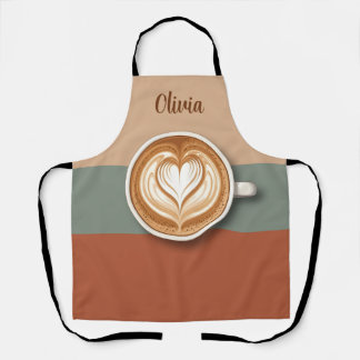 Modern Earth Tone Heart Latte Barista Schürze