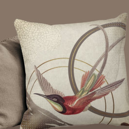 Modern Ecru Hummingbird Design | Taupe Kissen
