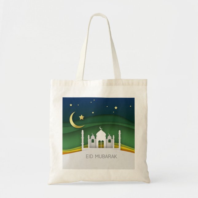 Modern Eid Mubarak Paper Cut Moschee - Budget Tasc Tragetasche (Vorne)