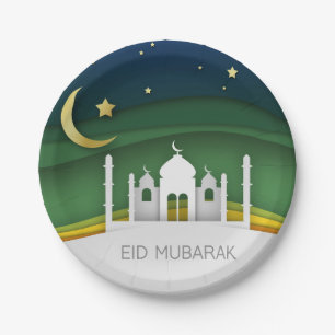 Modern Eid Mubarak Paper Cut Moschee - Papierplatt Pappteller