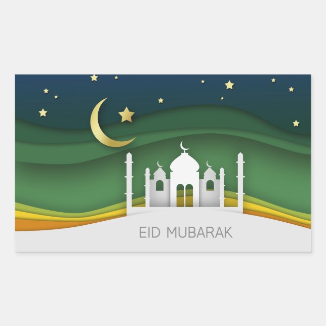 Modern Eid Mubarak Papier schneiden Moschee - Aufk Rechteckiger Aufkleber (Vorderseite)