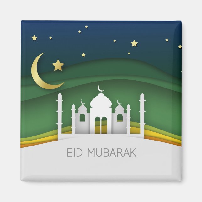 Modern Eid Mubarak Papier Schnitt Moschee - Magnet (Vorne)