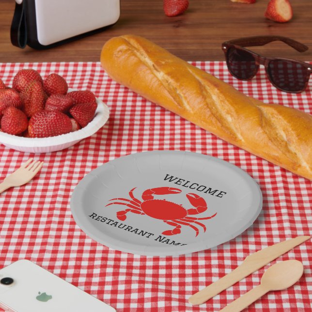 Modern Einfache Rosa Krabbe Meeresfrüchte frisch Pappteller (Picknick)
