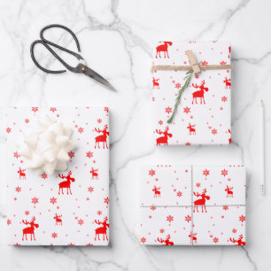 Modern einfache Rote Moose Schneeflocken Geschenkpapier Set