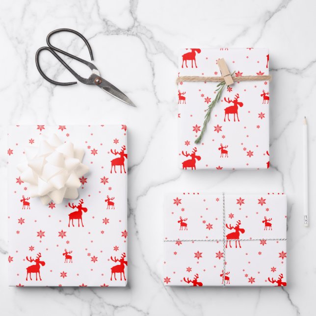 Modern einfache Rote Moose Schneeflocken Geschenkpapier Set (Vorderseite)