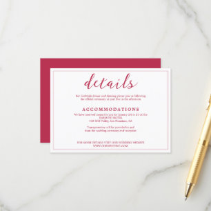 Modern einfache Viva Magenta Weiße Hochzeit Detail Begleitkarte
