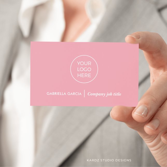 Modern einfacher QR-Code für Logos Rosa Visitenkarte (Front side of card shown in 3.5 x 2.0 inch, add your business details and QR Code on the backside.)