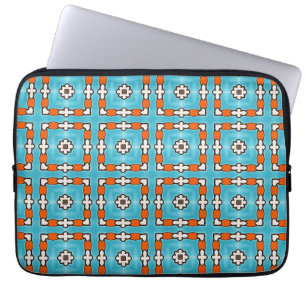 Modern Elegance Blue Orange White Azulejos Tile Laptopschutzhülle