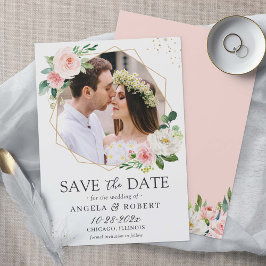 Modern Elegance Blush Floral Geometric Photo Frame Save The Date