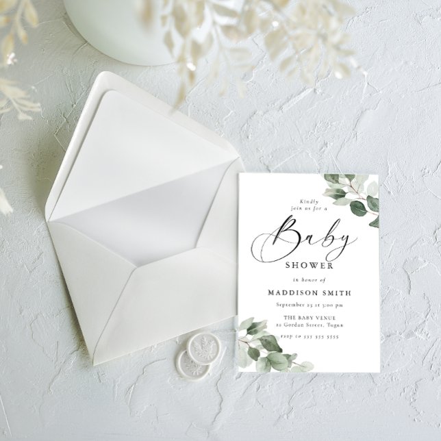 Modern Elegance Green Leaves Baby Shower Einladung (Von Creator hochgeladen)