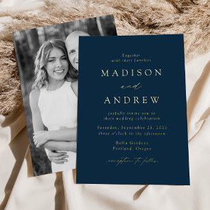 Modern Elegance Navy and Gold Photo Wedding Folieneinladung