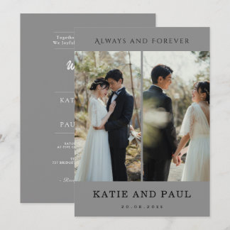 Modern Elegant 2 Photo Modern Grey Chic Wedding  Einladung