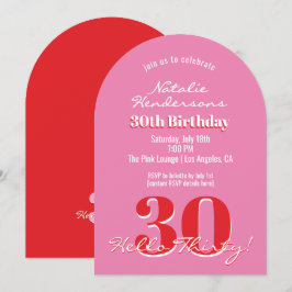 Modern Elegant 30th Birthday Pink Red Minimalist Einladung