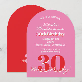 Modern Elegant 30th Birthday Pink Red Minimalist  Einladung