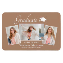 Modern | Elegant 3 Foto Grad Ankündigung Magnet
