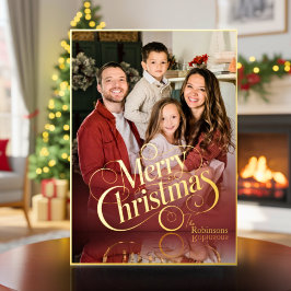 Modern Elegant 4 Photo Minimal Script Christmas Folien Feiertagskarte