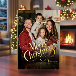 Modern Elegant 4 Photo Minimal Script Christmas Folien Feiertagskarte