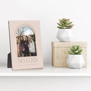Modern Elegant Arch Frame Sisters Photo Keepsake Fotoplatte