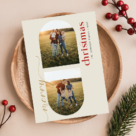 Modern Elegant Arched Family Photo Christmas Feiertagskarte