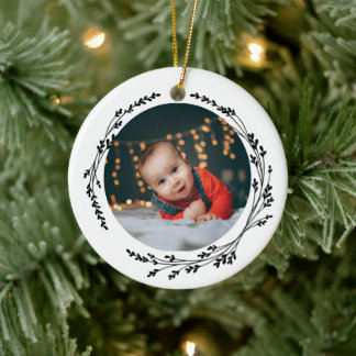 Modern Elegant Baby First Christmas Black White Keramik Ornament