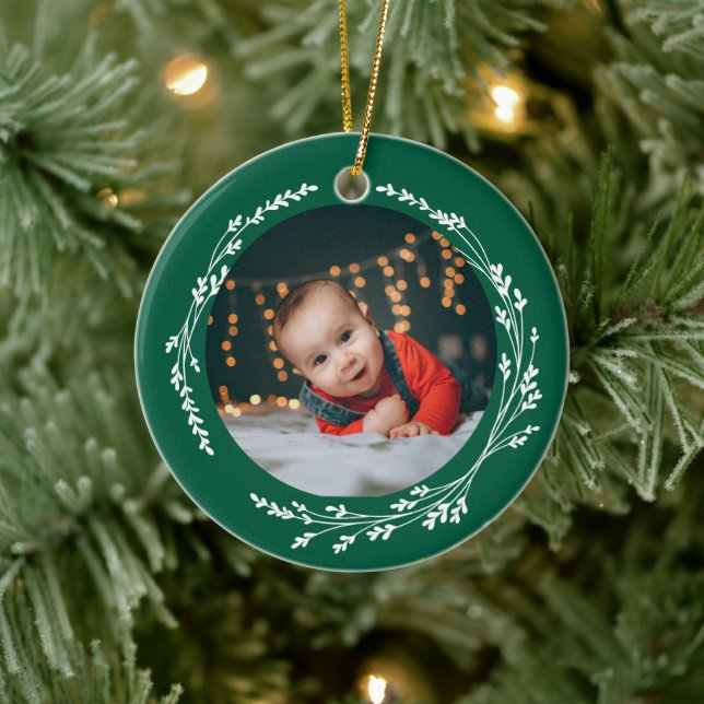 Modern Elegant Baby First Christmas Green Keramik Ornament (Baum)