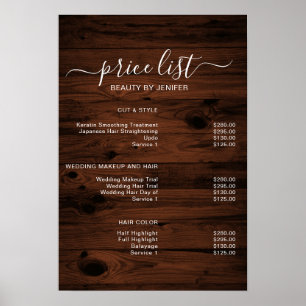 Modern Elegant Beauty Salon Preisliste Poster
