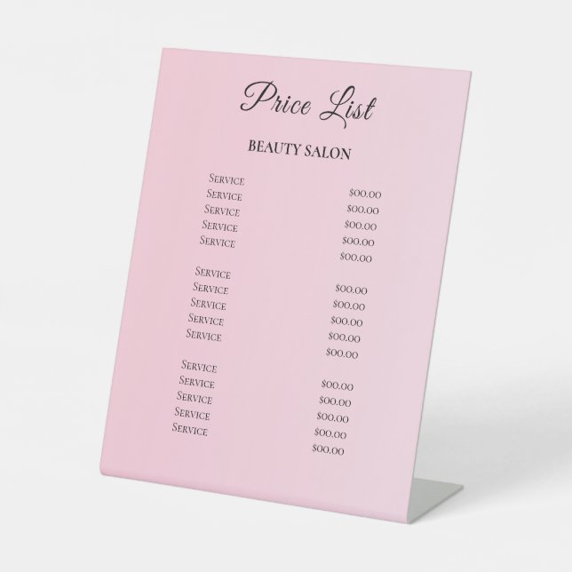 Modern Elegant Beauty Salon Price List Sockelschild (Vorderseite)