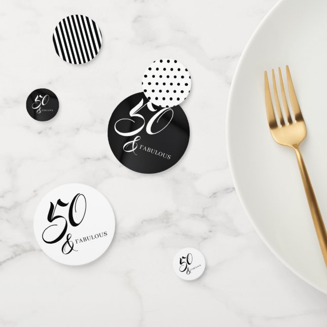 Modern Elegant Black White 50 Fabulous Birthday  Konfetti (Gruppe)