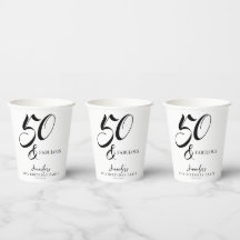 Modern Elegant Black White Fifty Fabulous Birthday