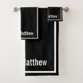 Modern Elegant Black &white Monogram  Badhandtuch Set