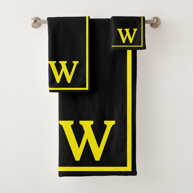Modern Elegant Black Yellow Monogram Script  (En situation)