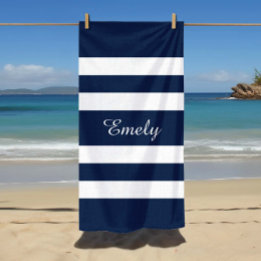 Modern Elegant Blue And White Stripes Pattern Name Strandtuch