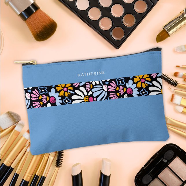 Modern Elegant Blue Floral Pattern Zubehörtasche (Von Creator hochgeladen)