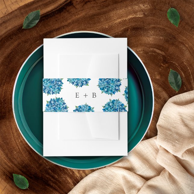 Modern Elegant Blue Hydrangeas Wedding Monogram Einladungsbanderole (Von Creator hochgeladen)